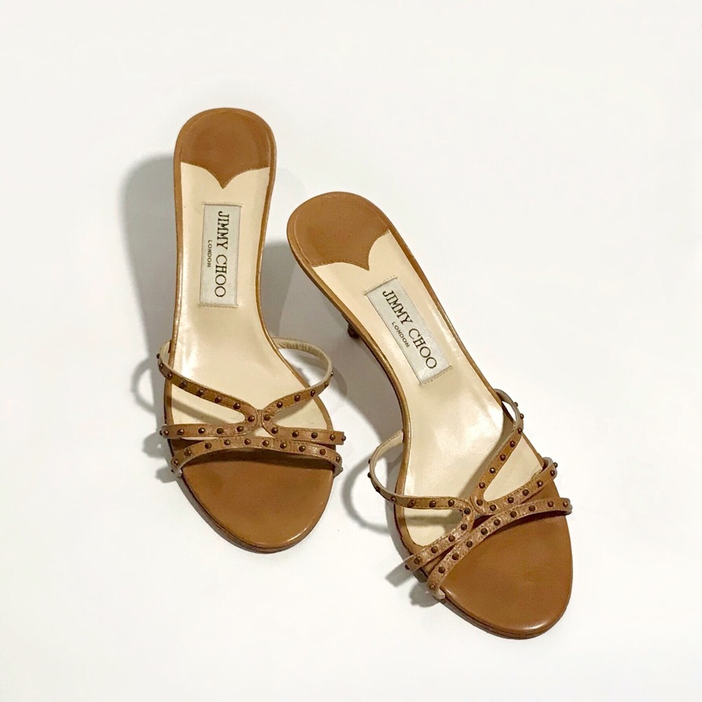 Jimmy Choo Leather Studded Kitten Heel Sandals